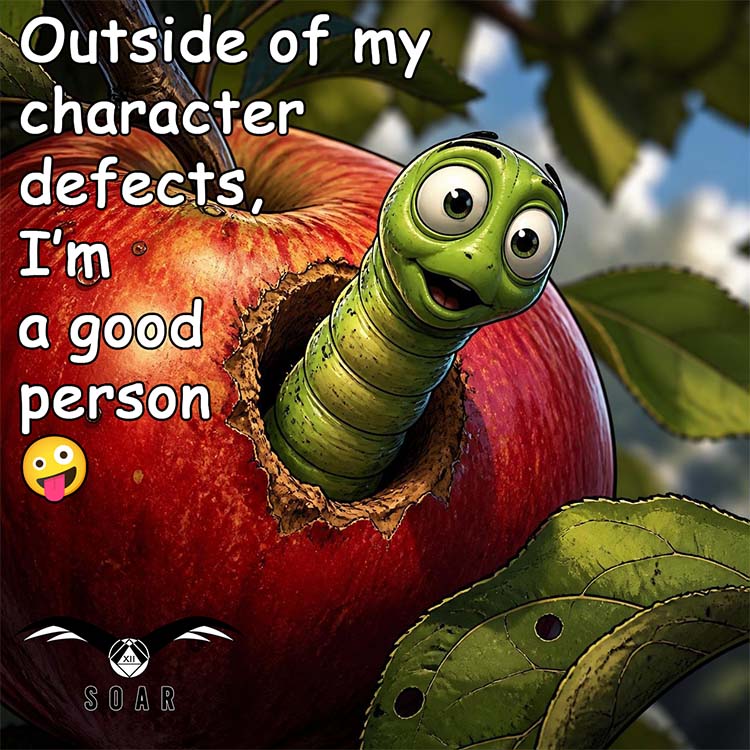 AI generated image of a 3d cartoonish apple with a green worm crawling out of it.