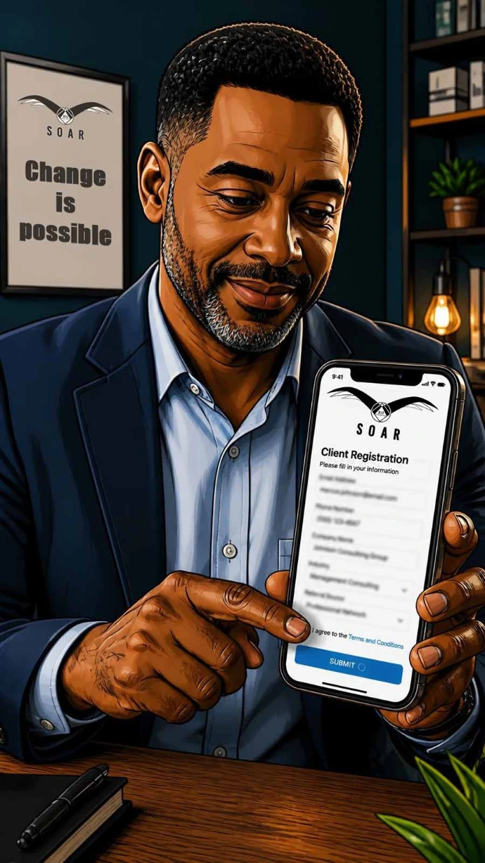 Image of a man pushing a contact button on a website