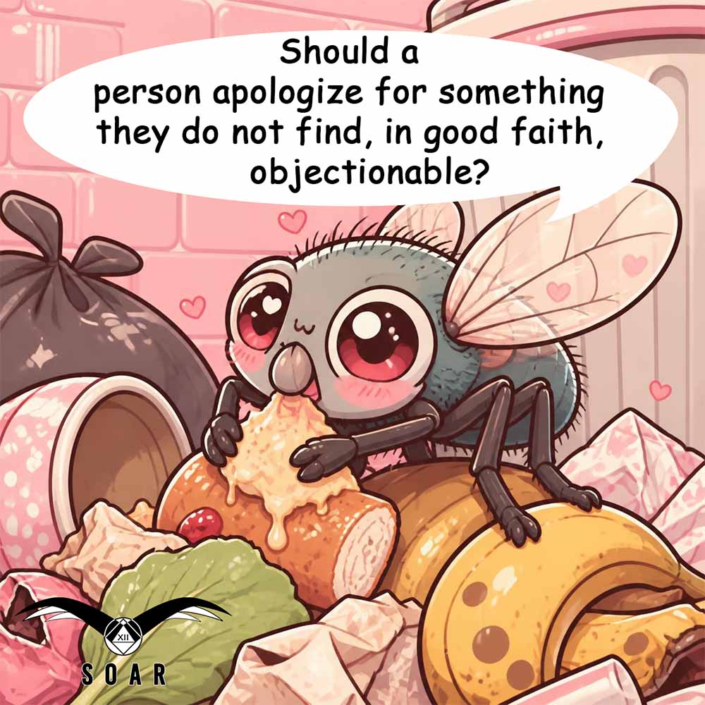 SOber meme of a hello kitty style fly eating garbage asking a question